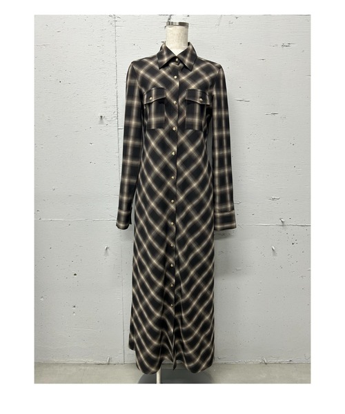 PROVOKE （プロヴォーク）の「OMBRE CHECK SHIRT  DRESS（ワンピース・レディース・ダークブラウン・FREE）」の4枚目の写真