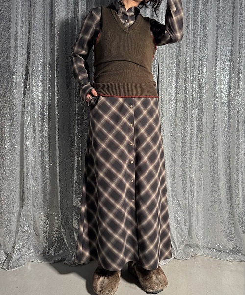 PROVOKE （プロヴォーク）の「OMBRE CHECK SHIRT  DRESS（ワンピース・レディース・ダークブラウン・FREE）」の2枚目の写真