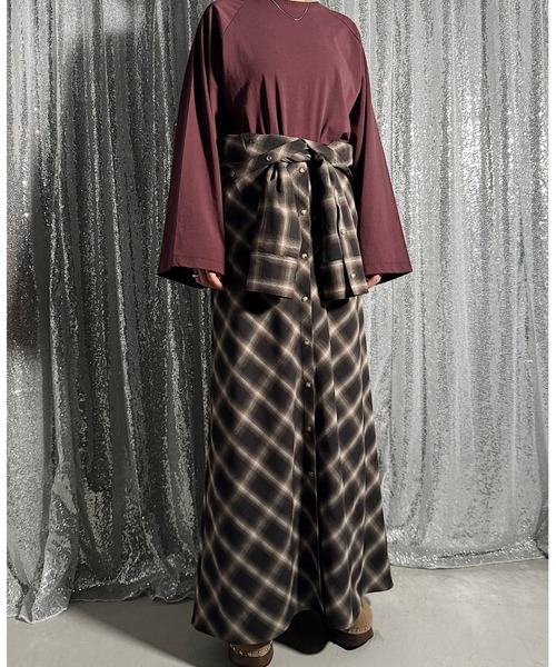 PROVOKE （プロヴォーク）の「OMBRE CHECK SHIRT  DRESS（ワンピース・レディース・ダークブラウン・FREE）」の3枚目の写真