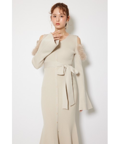 2025AW】many wayショルダーフェイクファーニットワンピース 秋