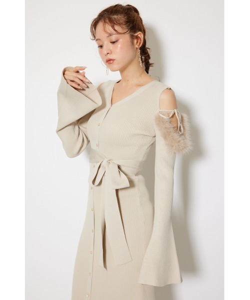 2025AW】many wayショルダーフェイクファーニットワンピース 秋