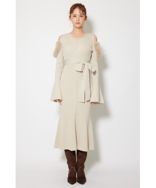 セール】many wayショルダーフェイクファーニットワンピース 秋服