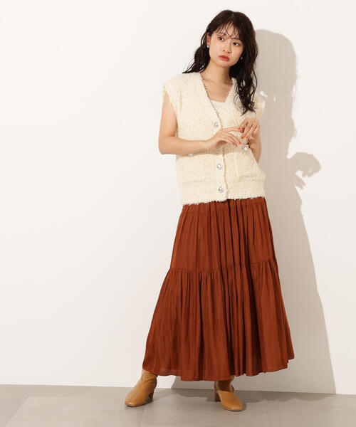 N.（N. Natural Beauty Basic）（エヌエヌナチュラルビューティーベーシック）の「Vネックニットジレ（ベスト・レディース・オフホワイト/ブラウン・MEDIUM）」の21枚目の写真