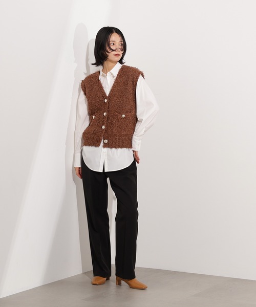 N.（N. Natural Beauty Basic）（エヌエヌナチュラルビューティーベーシック）の「Vネックニットジレ（ベスト・レディース・オフホワイト/ブラウン・MEDIUM）」の15枚目の写真