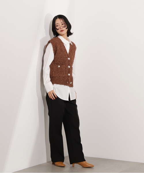 N.（N. Natural Beauty Basic）（エヌエヌナチュラルビューティーベーシック）の「Vネックニットジレ（ベスト・レディース・オフホワイト/ブラウン・MEDIUM）」の17枚目の写真