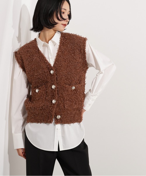 N.（N. Natural Beauty Basic）（エヌエヌナチュラルビューティーベーシック）の「Vネックニットジレ（ベスト・レディース・オフホワイト/ブラウン・MEDIUM）」の19枚目の写真