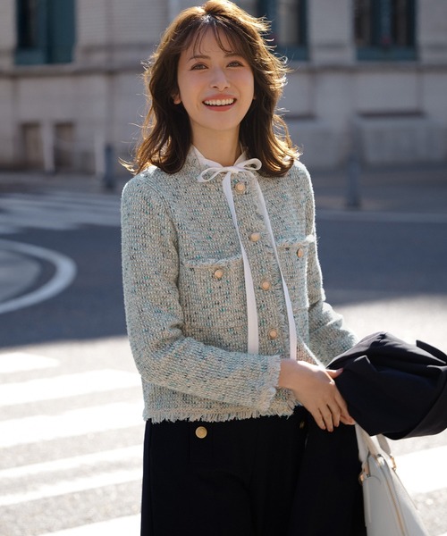 ツイード ニット ジャケット（ノーカラージャケット）｜23区 L