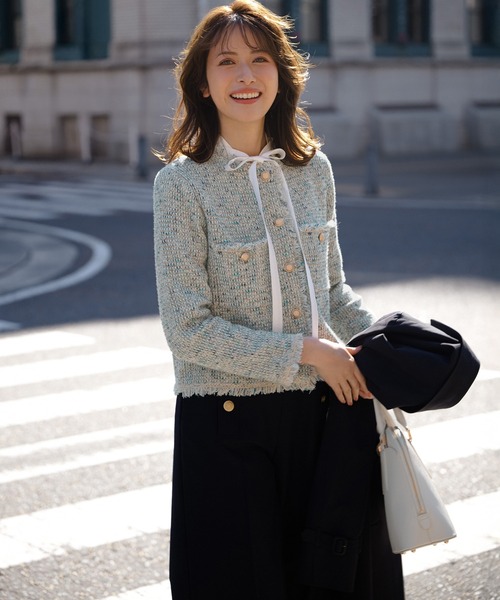 ツイード ニット ジャケット（ノーカラージャケット）｜23区 L