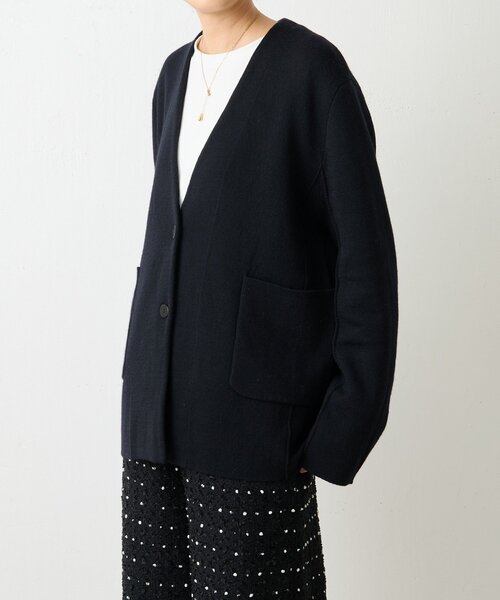 BEARDSLEY（ビアズリー）の「ウールスムースカーディガン（ノーカラーコート・レディース・ブラック/グレー・FREE）」の4枚目の写真