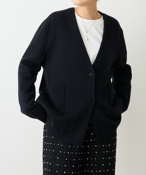 BEARDSLEY（ビアズリー）の「ウールスムースカーディガン（ノーカラーコート・レディース・ブラック/グレー・FREE）」の7枚目の写真