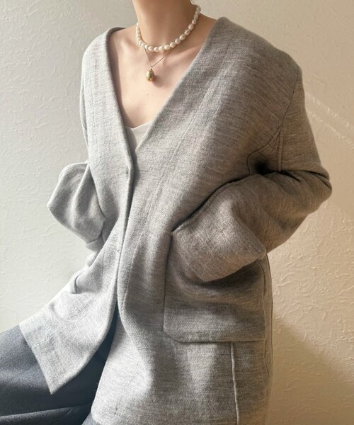 セール】ウールスムースカーディガン（ノーカラーコート）｜BEARDSLEY