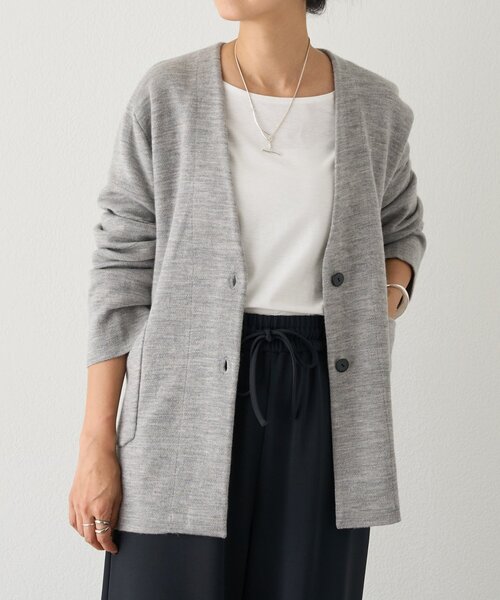 BEARDSLEY（ビアズリー）の「ウールスムースカーディガン（ノーカラーコート・レディース・ブラック/グレー・FREE）」の3枚目の写真