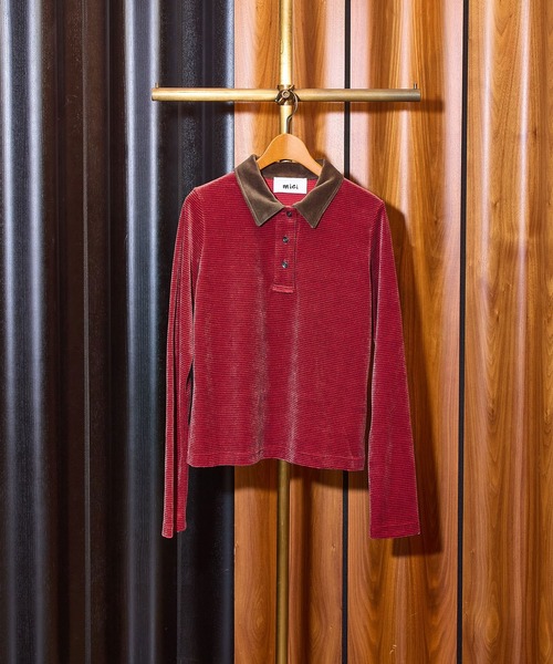 ROSE BUD（ローズバッド）の「(mici)POLO COLLAR STRIPE TOP