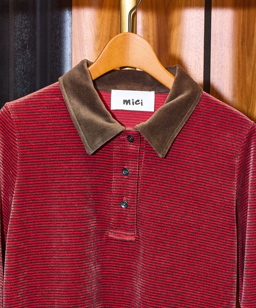 ROSE BUD（ローズバッド）の「(mici)POLO COLLAR STRIPE TOP