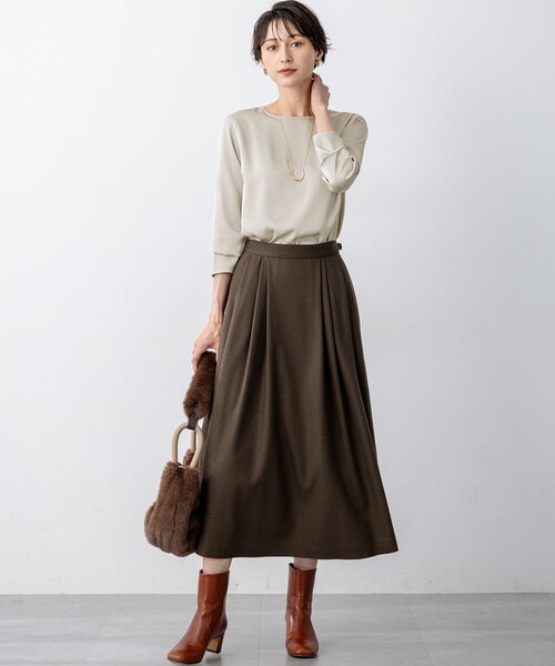 洗える】サテン ロングスリーブ Tシャツ（Tシャツ/カットソー）｜23区