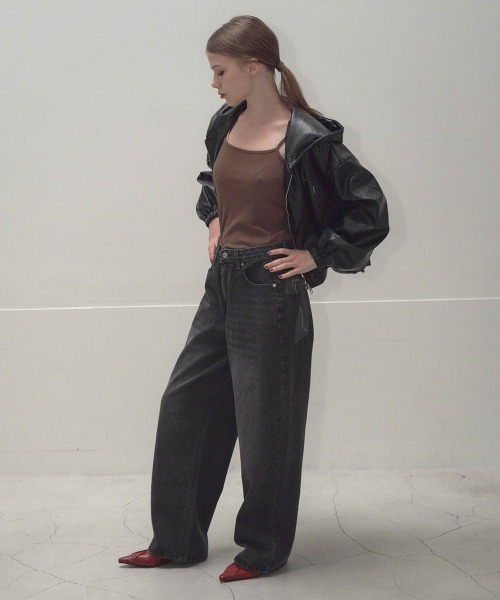 Mirette(ミレット)の「バックリボンワイドデニム / Back Ribbon Wide Denim(デニムパンツ・レディース・ブラック・LARGE/SMALL/MEDIUM)」の6枚目の写真