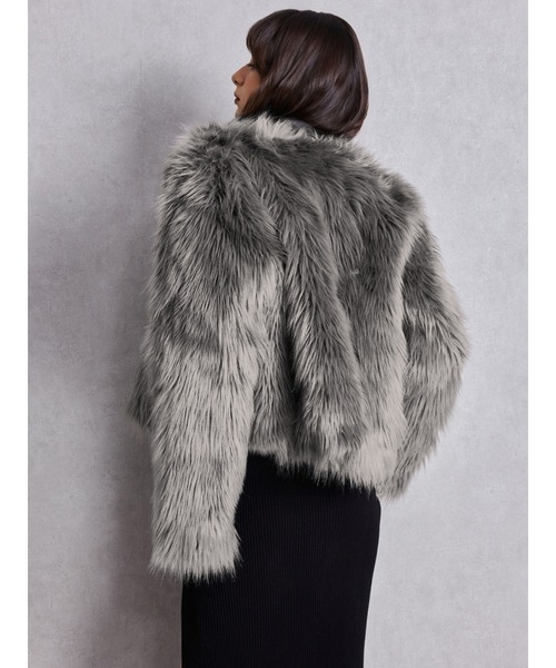 【送料込】GYDA グレー フェイクファー ライダースジャケット レイヤードエコファーライダースジャケット（ライダース