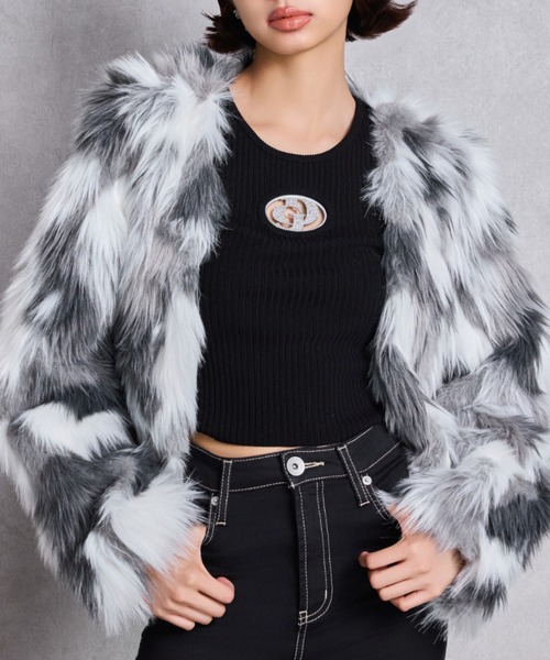 GYDA（ジェイダ）の「レイヤードエコファーライダースジャケット（ライダースジャケット・レディース・その他1/グレー・FREE）」の9枚目の写真