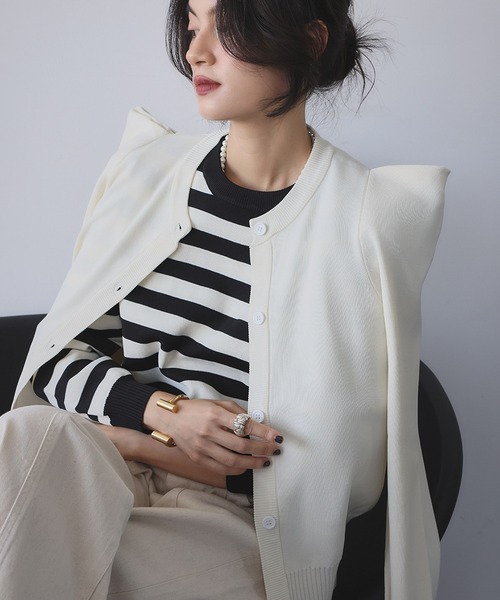 UNDERCOVER 25AW クルーネックニットカーディガン セール】【2025AW】パワーショルダー クルーネック ニットカーディガン