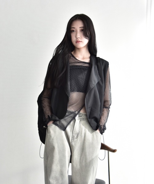 Y/lim(イリム)の「シアードット裾スリットTシャツ(Tシャツ/カットソー・レディース・オフホワイト/ブラック・FREE)」の9枚目の写真