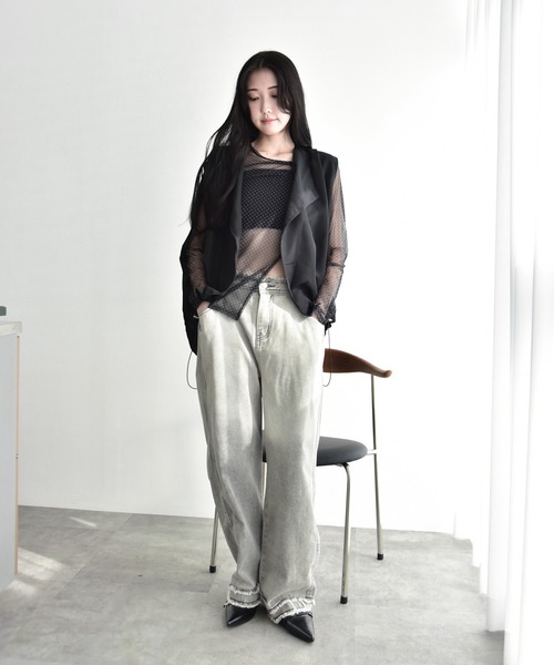 Y/lim(イリム)の「シアードット裾スリットTシャツ(Tシャツ/カットソー・レディース・オフホワイト/ブラック・FREE)」の10枚目の写真