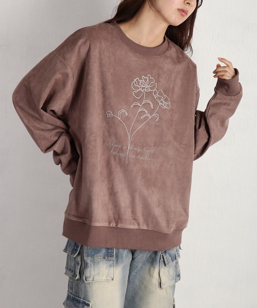 WESTSEA(ウエストシー)の「裏起毛 カットスウェード フラワーチェーン刺繍トレーナー 長袖(スウェット・メンズ・チャコールグレー/ネイビー/ブラウン・M/L)」の1枚目の写真
