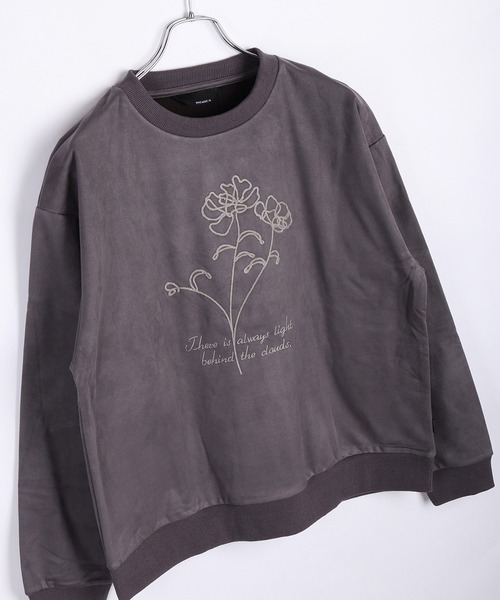 WESTSEA(ウエストシー)の「裏起毛 カットスウェード フラワーチェーン刺繍トレーナー 長袖(スウェット・メンズ・チャコールグレー/ネイビー/ブラウン・M/L)」の2枚目の写真
