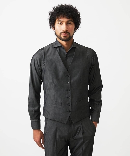 MICHEL KLEIN HOMME (ミッシェルクランオム)の「【セットアップ】デニム調リバーシブルベスト(ベスト・メンズ・ブルー/ブラック・MEDIUM/LARGE/X-LARGE)」の2枚目の写真