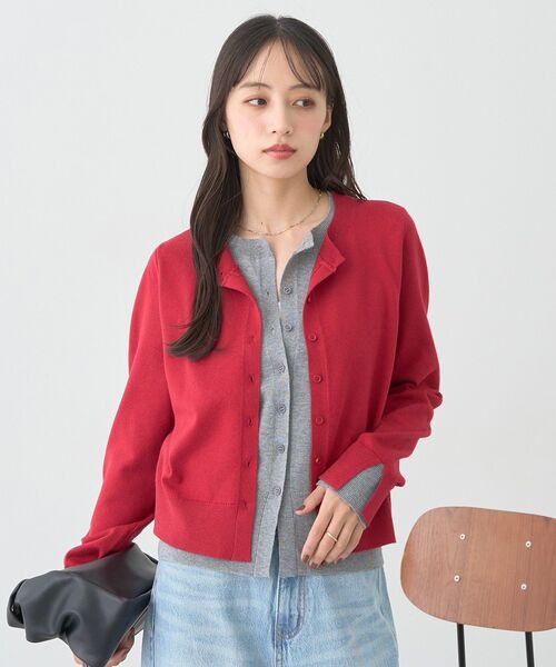 earth music&ecology（アースミュージックアンドエコロジー）の「バイカラーレイヤード風カーディガン（カーディガン/ボレロ・レディース・ネイビー/グレー/レッド・FREE）」の17枚目の写真