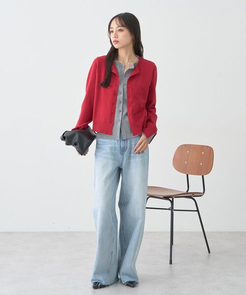 earth music&ecology（アースミュージックアンドエコロジー）の「バイカラーレイヤード風カーディガン（カーディガン/ボレロ・レディース・ネイビー/グレー/レッド・FREE）」の19枚目の写真