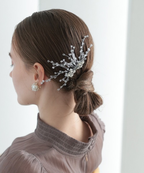 Cupid Heart(キューピッドハート)の「【Cupid Heart】結婚式用!ビジューヘアコム(バレッタ/ヘアクリップ・レディース・シルバー・MEDIUM)」の1枚目の写真