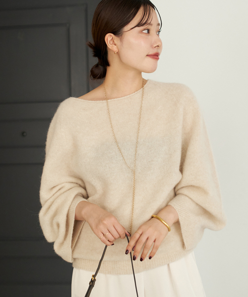 【新品】プラージュ　Baby Alpacaラグランプルオーバー　ベージュ　ニット 追加》Baby Alpaca ラグラン プルオーバー（ニット/セーター）｜Plage