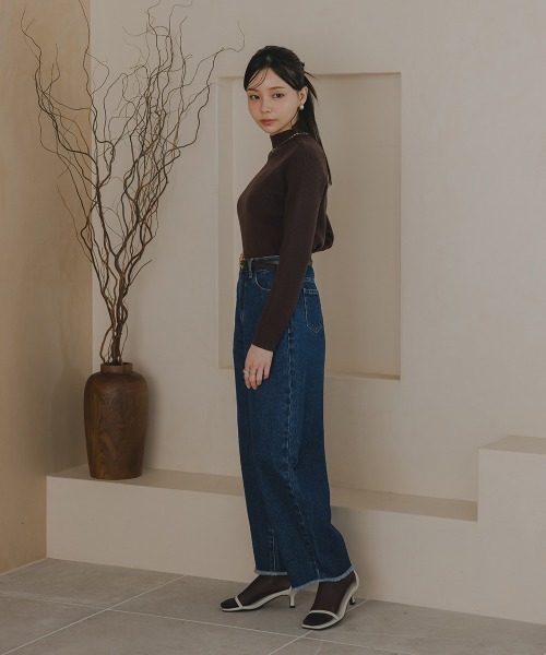 Petitjo（プッチージョ）の「小さいサイズ　カーブデニムパンツ（セットアップ対応・上下別売り）　低身長さん・小柄女性（デニムパンツ・レディース・ライトブルー/ネイビー・PSS/PS/PM/PL）」の5枚目の写真