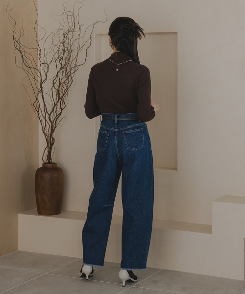 Petitjo（プッチージョ）の「小さいサイズ　カーブデニムパンツ（セットアップ対応・上下別売り）　低身長さん・小柄女性（デニムパンツ・レディース・ライトブルー/ネイビー・PSS/PS/PM/PL）」の6枚目の写真