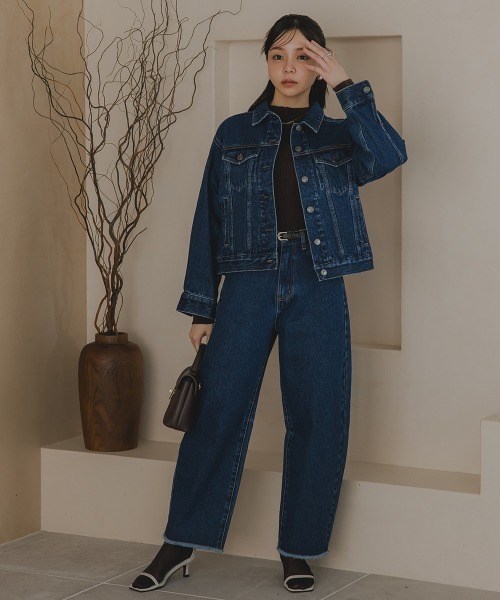 Petitjo（プッチージョ）の「小さいサイズ　カーブデニムパンツ（セットアップ対応・上下別売り）　低身長さん・小柄女性（デニムパンツ・レディース・ライトブルー/ネイビー・PSS/PS/PM/PL）」の8枚目の写真