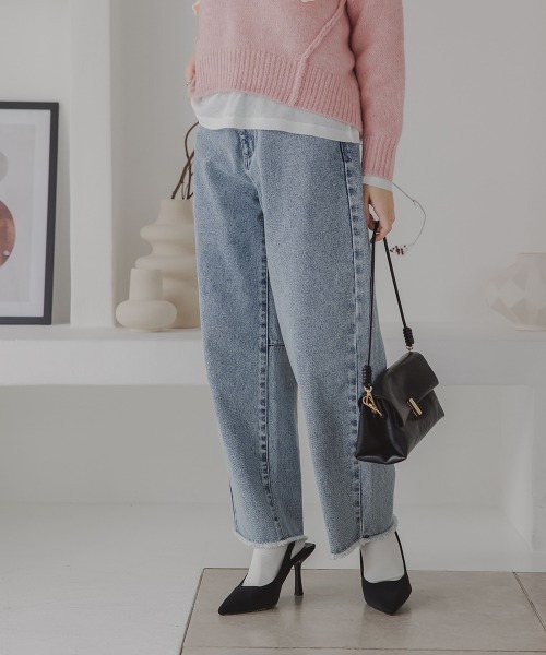 Petitjo（プッチージョ）の「小さいサイズ　カーブデニムパンツ（セットアップ対応・上下別売り）　低身長さん・小柄女性（デニムパンツ・レディース・ライトブルー/ネイビー・PSS/PS/PM/PL）」の13枚目の写真