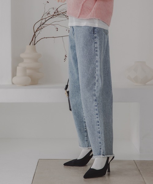 Petitjo（プッチージョ）の「小さいサイズ　カーブデニムパンツ（セットアップ対応・上下別売り）　低身長さん・小柄女性（デニムパンツ・レディース・ライトブルー/ネイビー・PSS/PS/PM/PL）」の14枚目の写真