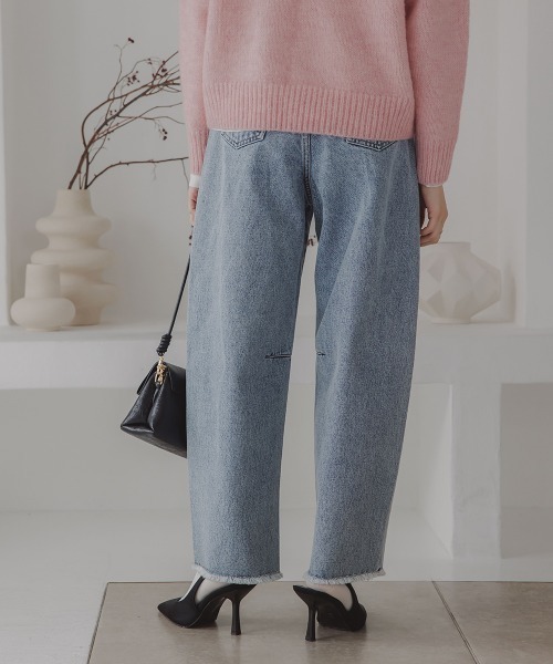 Petitjo（プッチージョ）の「小さいサイズ　カーブデニムパンツ（セットアップ対応・上下別売り）　低身長さん・小柄女性（デニムパンツ・レディース・ライトブルー/ネイビー・PSS/PS/PM/PL）」の15枚目の写真