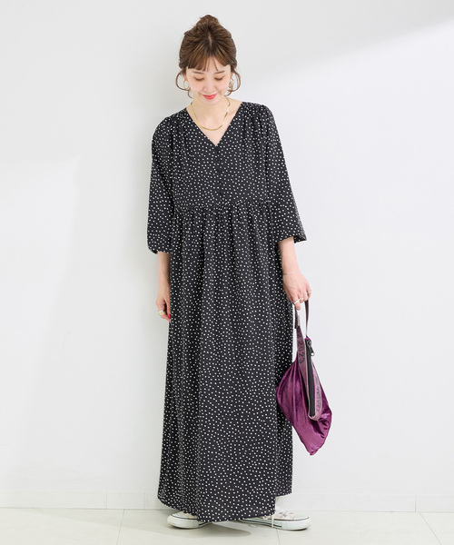 追加2》【WEB限定】ウォッシャブル / ドット無地Vネックワンピース