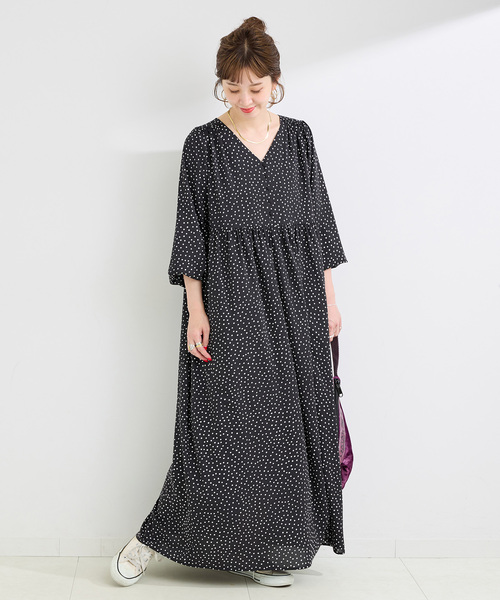 追加2》【WEB限定】ウォッシャブル / ドット無地Vネックワンピース