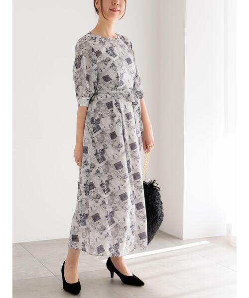 Te chichi（テチチ）の「マップパターンプリントワンピース（ワンピース・レディース・ベージュ/ブラック・F）」の3枚目の写真