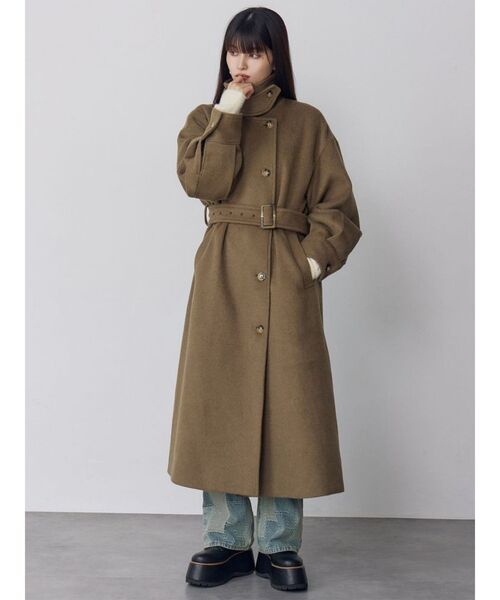 MURUA（ムルーア）の「スタンドネックダブルカラーコート（ステンカラーコート・レディース・グレー/キャメル/カーキ/ブラック・2/1）」の5枚目の写真