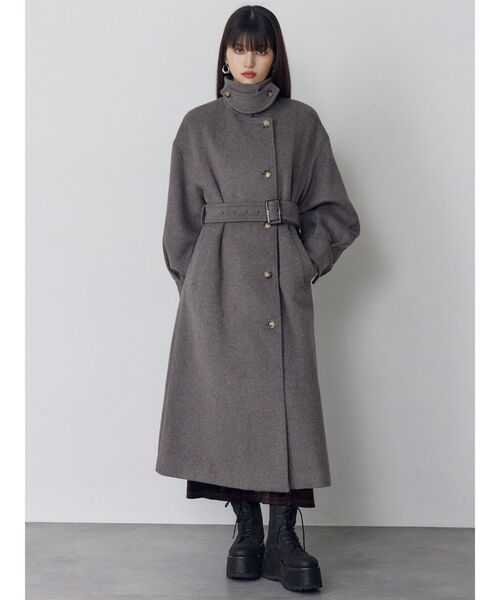 MURUA（ムルーア）の「スタンドネックダブルカラーコート（ステンカラーコート・レディース・グレー/キャメル/カーキ/ブラック・2/1）」の12枚目の写真