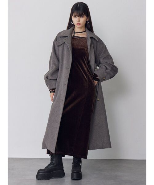 MURUA（ムルーア）の「スタンドネックダブルカラーコート（ステンカラーコート・レディース・グレー/キャメル/カーキ/ブラック・2/1）」の15枚目の写真