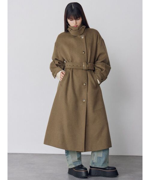 MURUA（ムルーア）の「スタンドネックダブルカラーコート（ステンカラーコート・レディース・グレー/キャメル/カーキ/ブラック・2/1）」の20枚目の写真