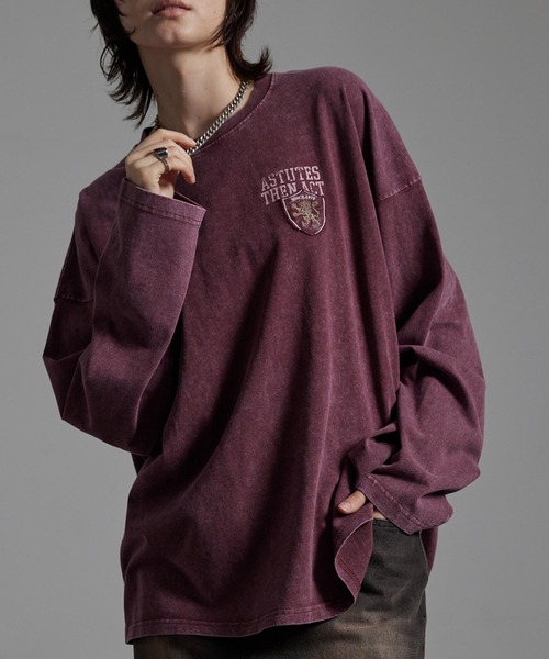 CIYOT(シヨウト)の「【CIYOT-シヨウト-】ヴィンテージ加工 スノーウォッシュ エンブレム刺繍 ロゴパッチ長袖Tシャツ(Tシャツ/カットソー・メンズ・グレー/ブラック/チェリーレッド/ダークブルー・L/M)」の4枚目の写真