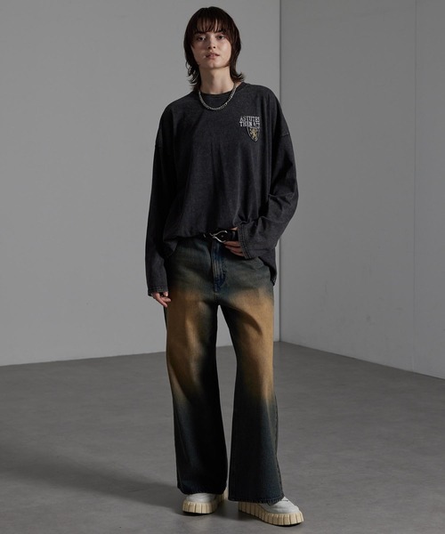 CIYOT(シヨウト)の「【CIYOT-シヨウト-】ヴィンテージ加工 スノーウォッシュ エンブレム刺繍 ロゴパッチ長袖Tシャツ(Tシャツ/カットソー・メンズ・グレー/ブラック/チェリーレッド/ダークブルー・L/M)」の6枚目の写真