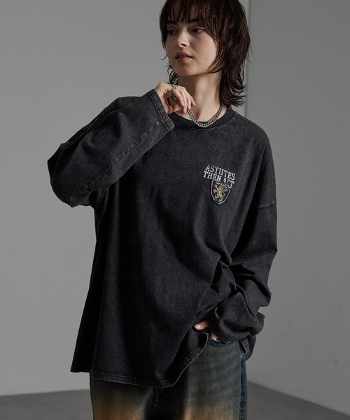 CIYOT(シヨウト)の「【CIYOT-シヨウト-】ヴィンテージ加工 スノーウォッシュ エンブレム刺繍 ロゴパッチ長袖Tシャツ(Tシャツ/カットソー・メンズ・グレー/ブラック/チェリーレッド/ダークブルー・L/M)」の7枚目の写真