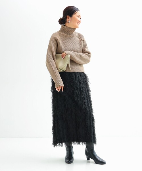 Demi-Luxe BEAMS（デミルクス ビームス）の「サイドジップ リブ プルオーバー ニット .M［手洗い可］（ニット/セーター・レディース・チャコールグレー/サンドベージュ・ONE SIZE）」の9枚目の写真