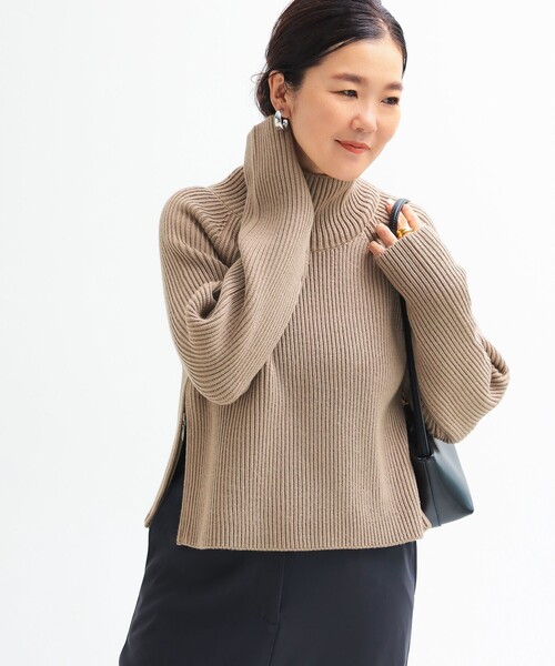 Demi-Luxe BEAMS（デミルクス ビームス）の「サイドジップ リブ プルオーバー ニット .M［手洗い可］（ニット/セーター・レディース・チャコールグレー/サンドベージュ・ONE SIZE）」の10枚目の写真